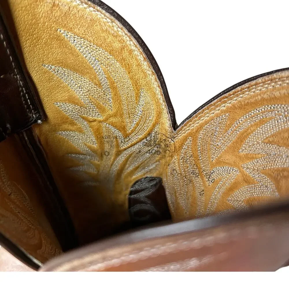 Vintage Brown Leather Western Cowboy Boots Stitch Snip Toe Men's Size 10